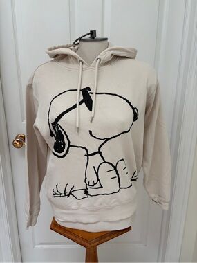 H&M Cream Hoodie with Black Snoopy Graphic